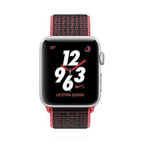 Apple WATCH Series 3 Nike+ GPS+Cellular 38mm Aluminiumgehäuse silber mit Bright Crimson Black Sport Loop