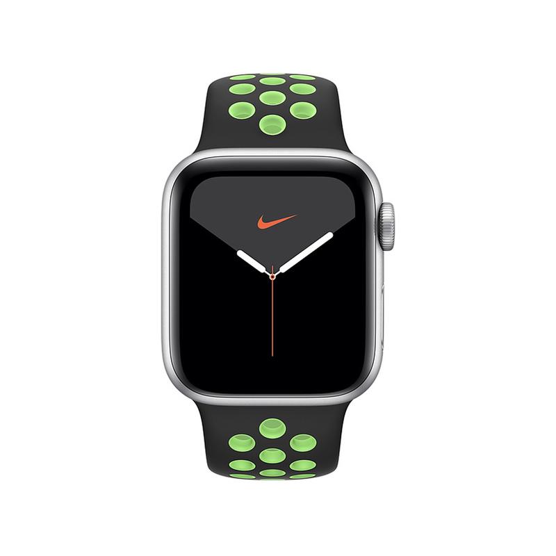 Apple WATCH Nike Series 5 40mm GPS Aluminiumgehäuse silber Sportarmband Schwarz Lime Blast