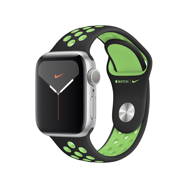 Apple WATCH Nike Series 5 40mm GPS Aluminiumgehäuse silber Sportarmband Schwarz Lime Blast