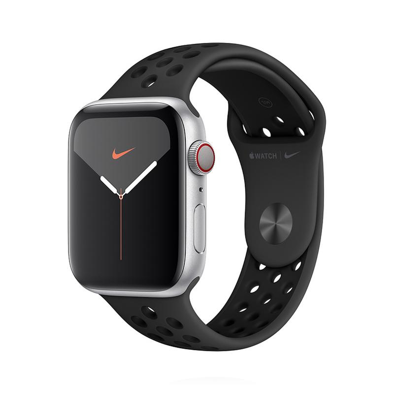 Apple WATCH Nike Series 5 44mm GPS+Cellular Aluminiumgehäuse silber Sportarmband Anthrazit Schwarz