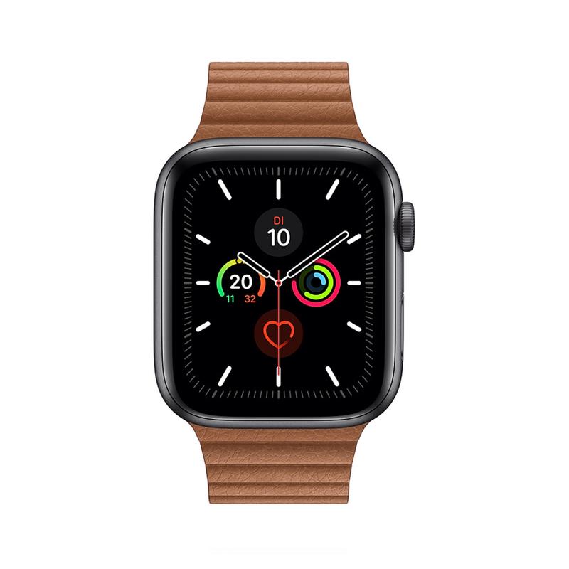Apple WATCH Series 5 44mm GPS Aluminiumgehäuse Space Grau Lederarmband Sattelbraun