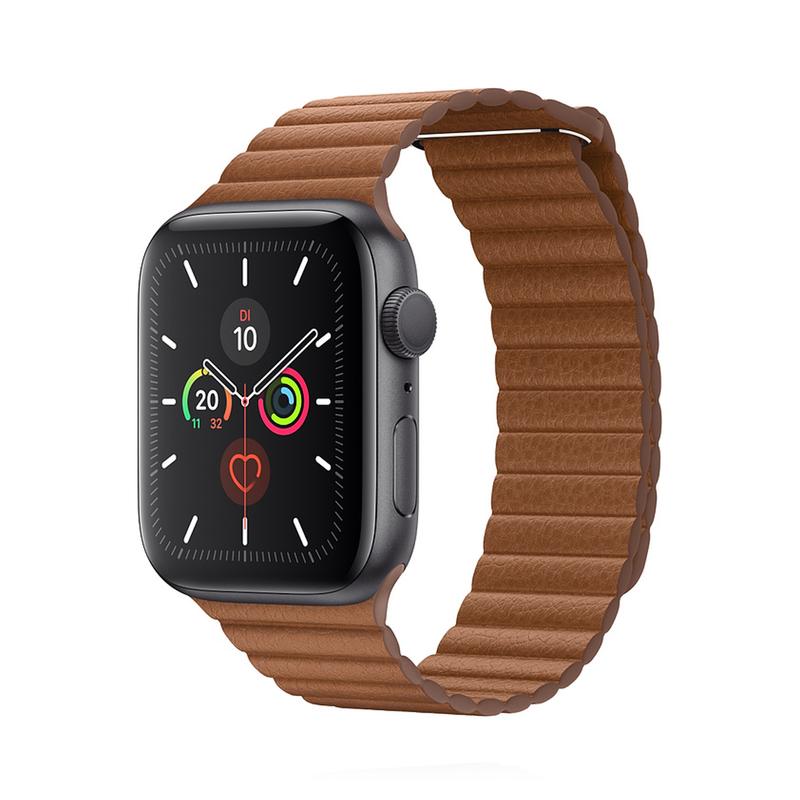 Apple WATCH Series 5 44mm GPS Aluminiumgehäuse Space Grau Lederarmband Sattelbraun