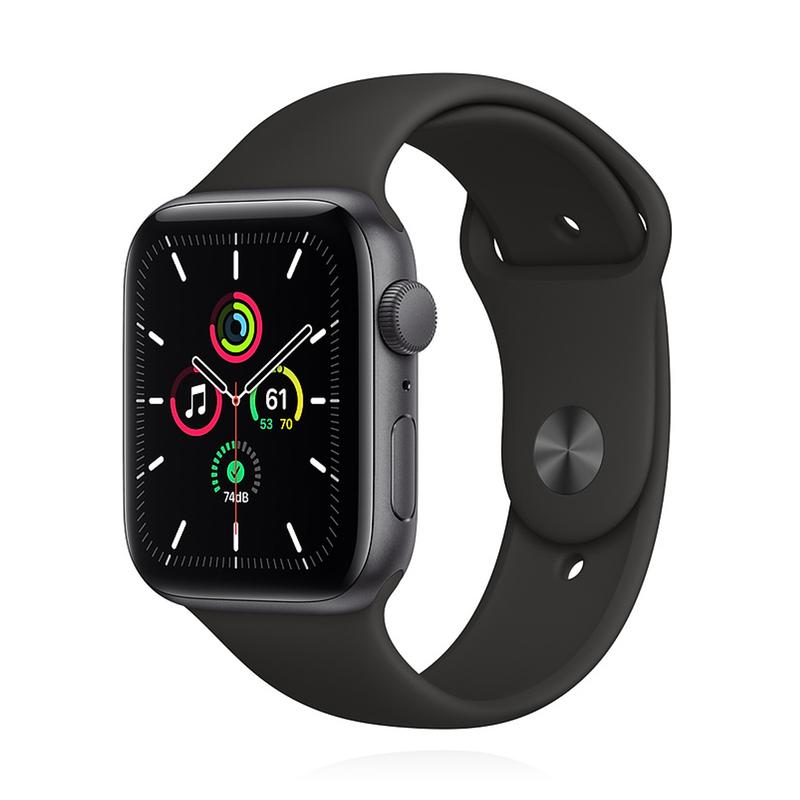 Apple Watch SE 44mm GPS Aluminium Space Grau Sportarmband Schwarz
