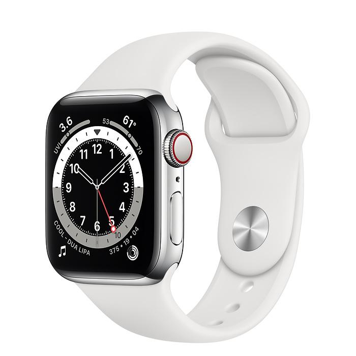 Apple WATCH Series 6 40mm GPS+Cellular Edelstahlgehäuse Silber Sportarmband Weiß