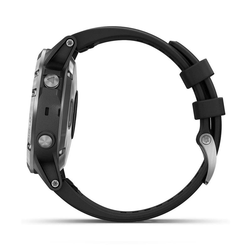 Garmin Fenix 5 Plus silbernes Gehäuse schwarzes Silikonarmband