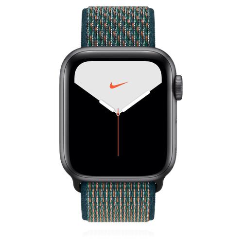 Apple Apple WATCH Nike Series 5 44mm GPS Aluminiumgehäuse spacegrau Nike Sport Loop Hyper Crimson, Neptune Green
