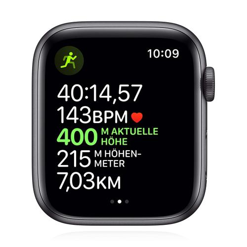 Apple Apple WATCH Series 5 44mm GPS Aluminiumgehäuse Space Grau Lederarmband Schwarz