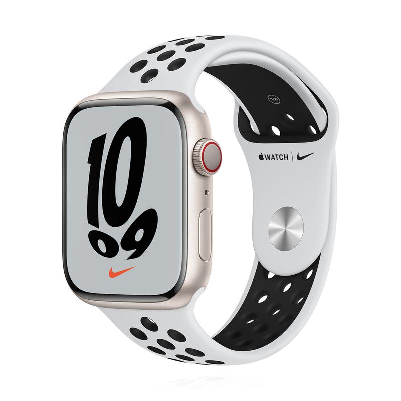 Apple WATCH Nike Series 7 45mm GPS+Cellular Aluminiumgehäuse Polarstern Sportarmband Pure Platinum Black 