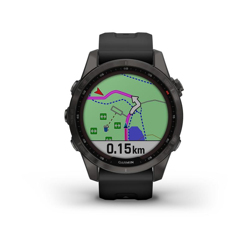 Garmin Fenix 7S 42mm Sapphire Solar Grau Silikonarmband Schwarz