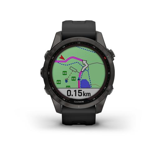 Garmin Garmin Fenix 7S 42mm Sapphire Solar Grau Silikonarmband Schwarz