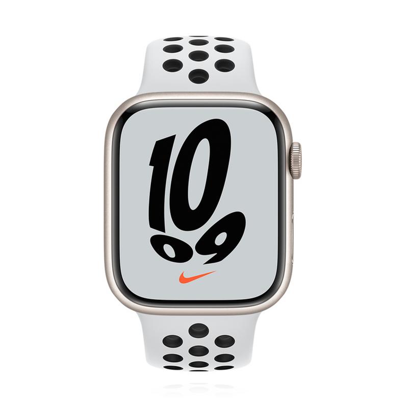 Apple WATCH Nike Series 7 45mm GPS Aluminiumgehäuse Polarstern Sportarmband Pure Platinum Black 