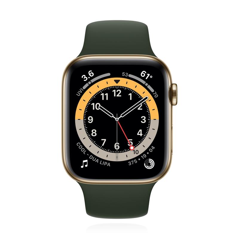 Apple WATCH Series 6 44mm GPS+Cellular Edelstahlgehäuse Gold Sportarmband Grün