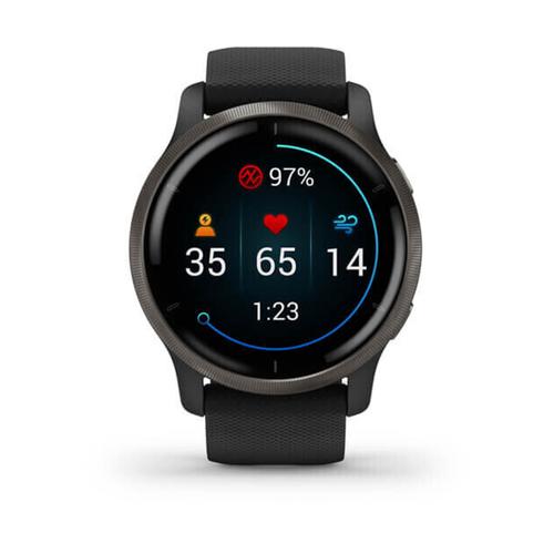 Garmin Venu 2 45mm Edelstahlgehäuse Schiefergrau Silikonarmband Schwarz verkaufen