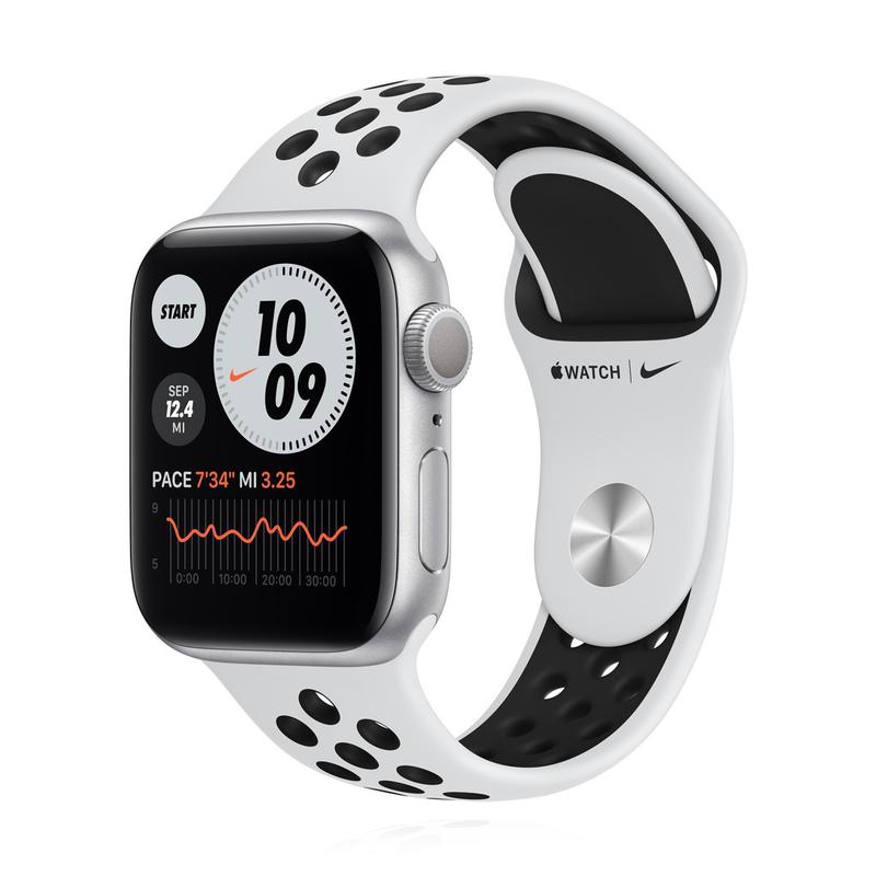 Apple WATCH Nike Series 6  40mm GPS Aluminiumgehäuse silber Sportarmband Pure Platinum Black