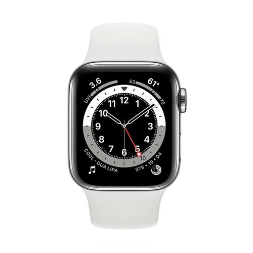 Apple WATCH Series 6 44mm GPS+Cellular Edelstahlgehäuse Silber Sportarmband Weiß