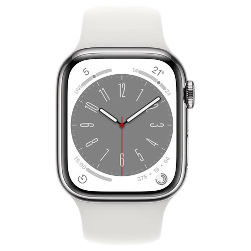 Apple Apple WATCH Series 8 45mm GPS+Cellular Edelstahl Silber Sportarmband Weiß