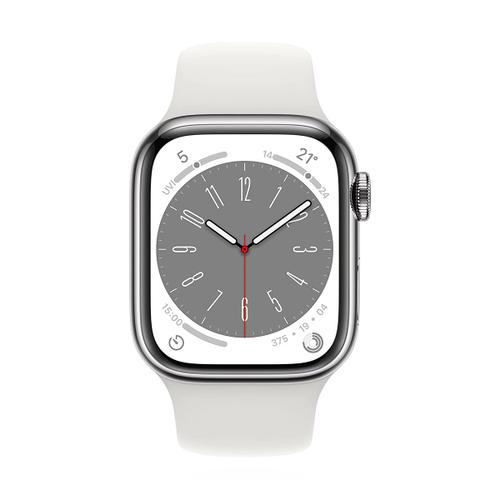 Apple WATCH Series 8 45mm GPS+Cellular Edelstahl Silber Sportarmband Weiß