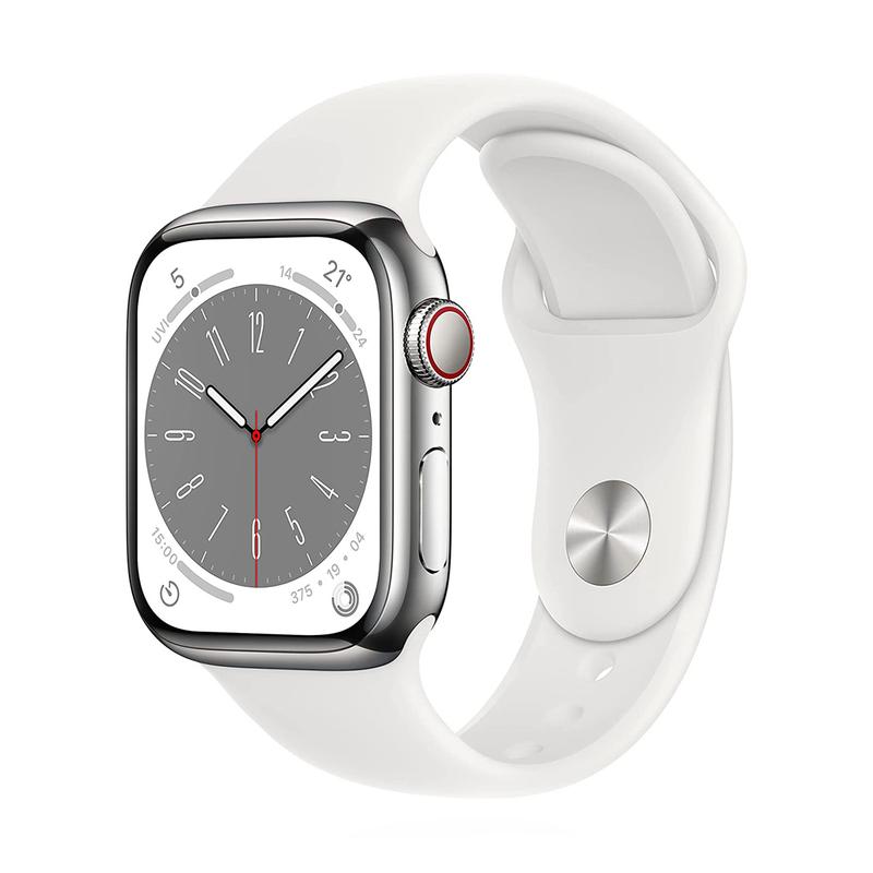 Apple WATCH Series 8 45mm GPS+Cellular Edelstahl Silber Sportarmband Weiß