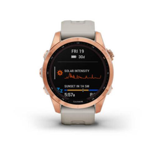 Garmin Fenix 7S Solar Rosegold mit beigenfarbenem Armband