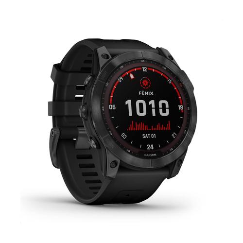 Garmin Fenix 7X Solar Grau Silikonarmband Schwarz