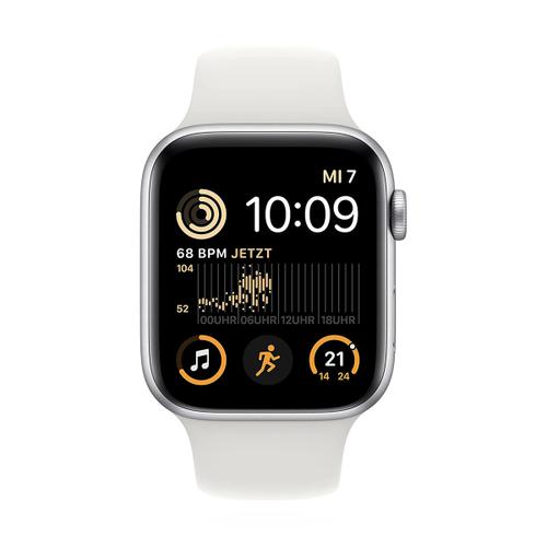 Apple WATCH SE (2022) 44mm GPS Aluminiumgehäuse Silber Sportarmband Weiß