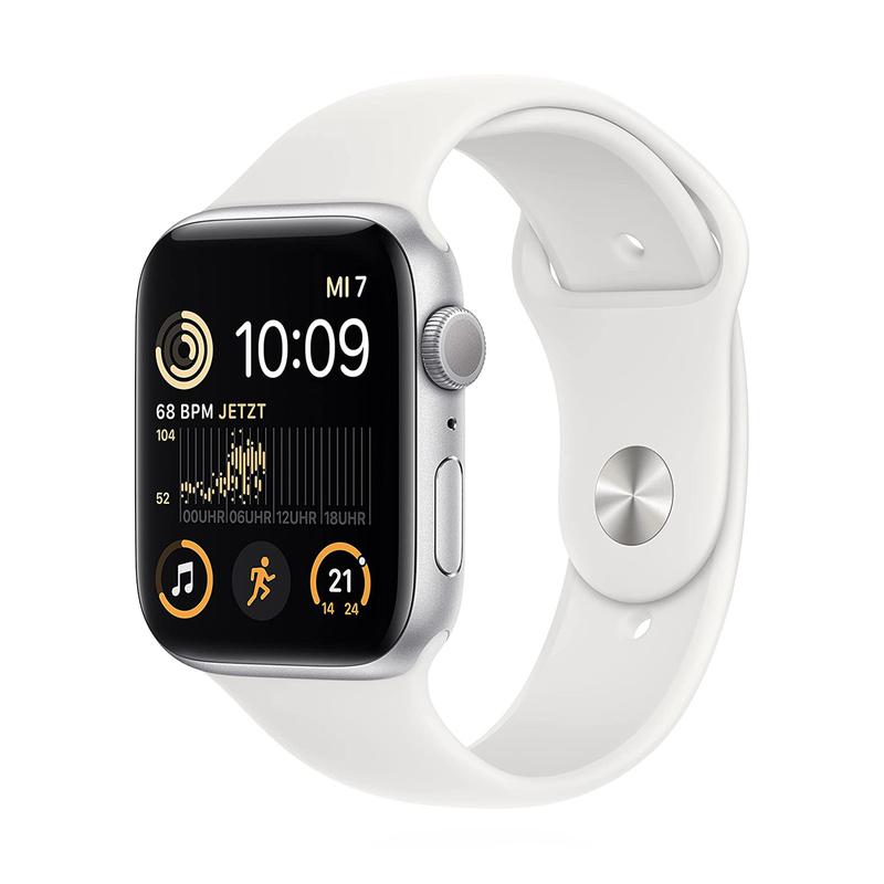 Apple WATCH SE (2022) 44mm GPS Aluminiumgehäuse Silber Sportarmband Weiß
