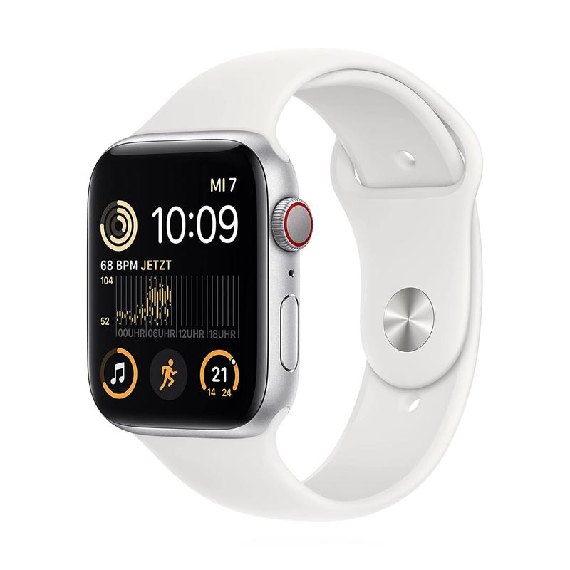 Apple WATCH SE (2022) 44mm GPS+Cellular Aluminiumgehäuse Silber Sportarmband Weiß