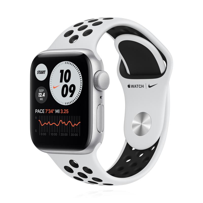 Apple WATCH Nike SE 40mm GPS+Cellular Aluminiumgehäuse Silber Sportarmband Pure Platinum Schwarz