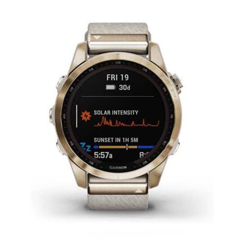 Garmin Fenix 7S Sapphire Solar Creme Nylonarmband Creme 