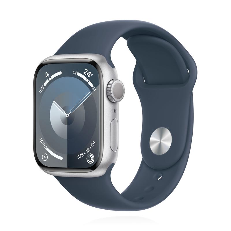 Apple WATCH Series 9 41mm GPS Aluminiumgehäuse Silber Sportarmband Sturmblau  M/L