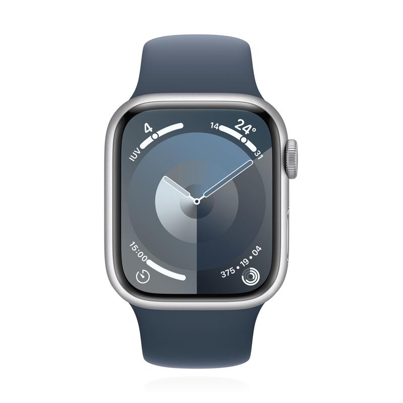 Apple WATCH Series 9 41mm GPS Aluminiumgehäuse Silber Sportarmband Sturmblau S/M