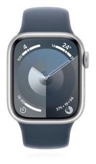 Apple Apple WATCH Series 9 45mm GPS Aluminiumgehäuse Silber Sportarmband Sturmblau S/M