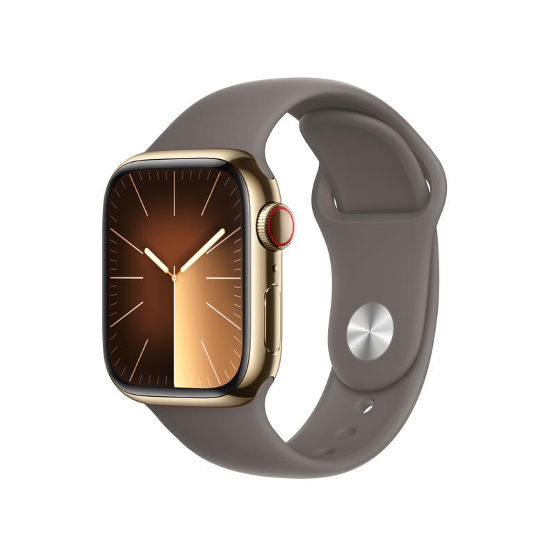 Apple WATCH Series 9 41mm GPS+Cellular Edelstahlgehäuse Gold Sportarmband Tonbraun M/L