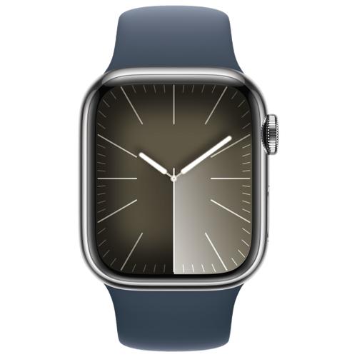 Apple Apple WATCH Series 9 41mm GPS+Cellular Edelstahlgehäuse Silber Sportarmband Sturmblau S/M