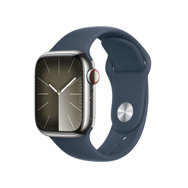 Apple WATCH Series 9 41mm GPS+Cellular Edelstahlgehäuse Silber Sportarmband Sturmblau S/M