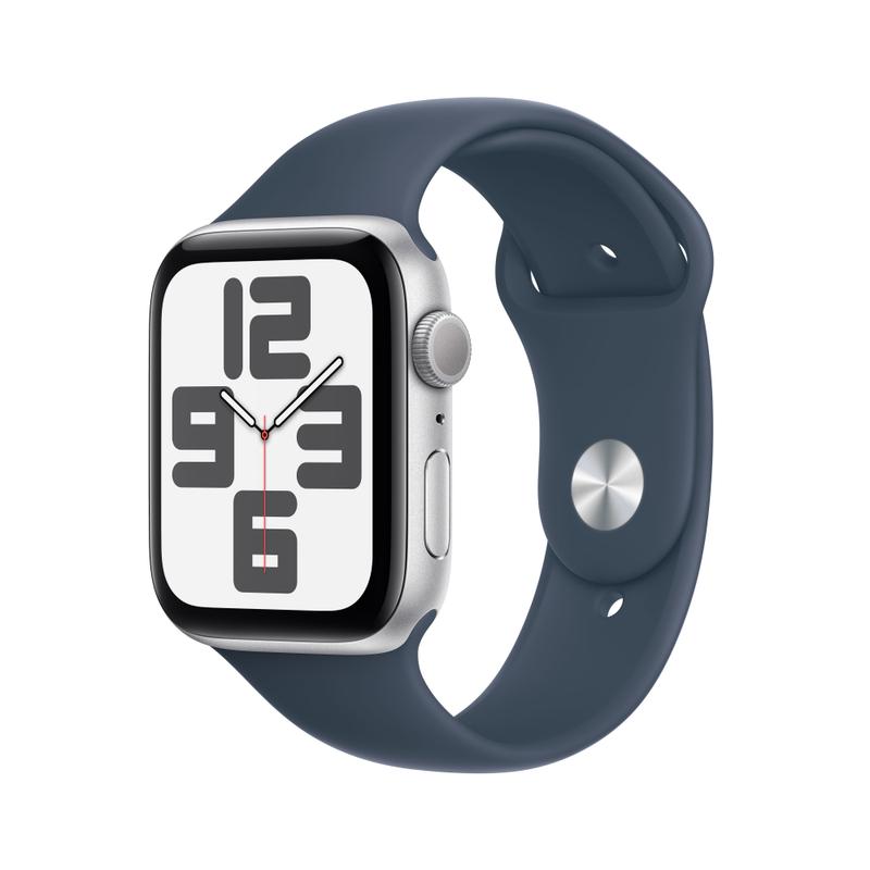 Apple WATCH SE (2023) 44mm GPS Aluminiumgehäuse Silber Sportarmband Sturmblau S/M