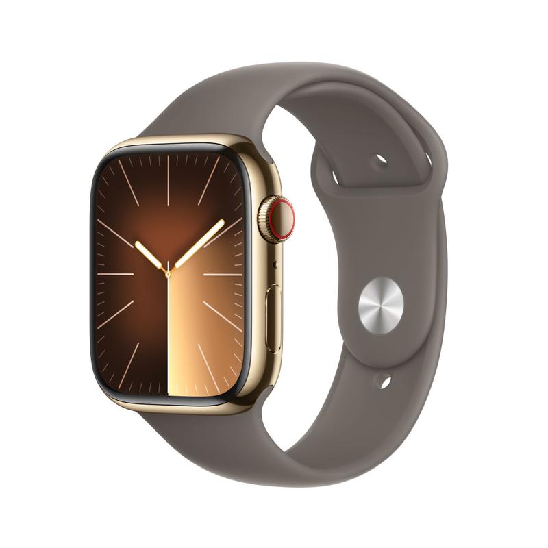 Apple WATCH Series 9 45mm GPS+Cellular Edelstahlgehäuse Gold Sportarmband Tonbraun M/L