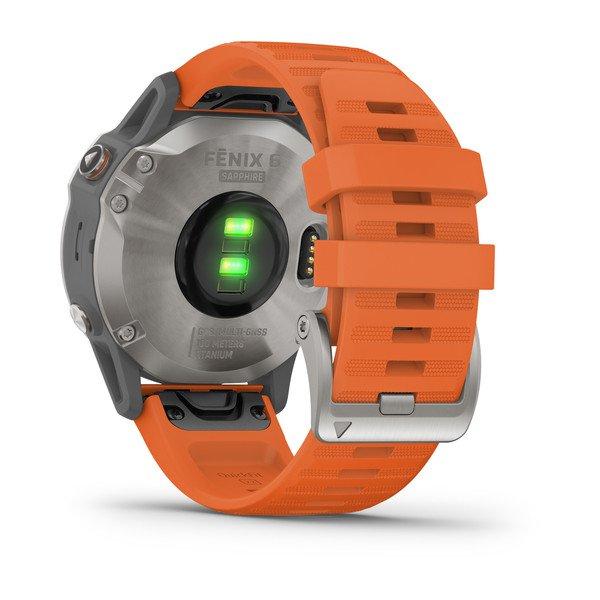 Garmin Fenix 6 Saphir Titan Grau mit orangenem Armband