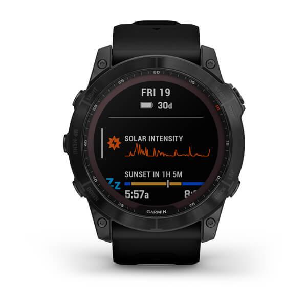 Garmin Fenix 7X Sapphire Solar Titan Schwarz Silikonarmband Schwarz