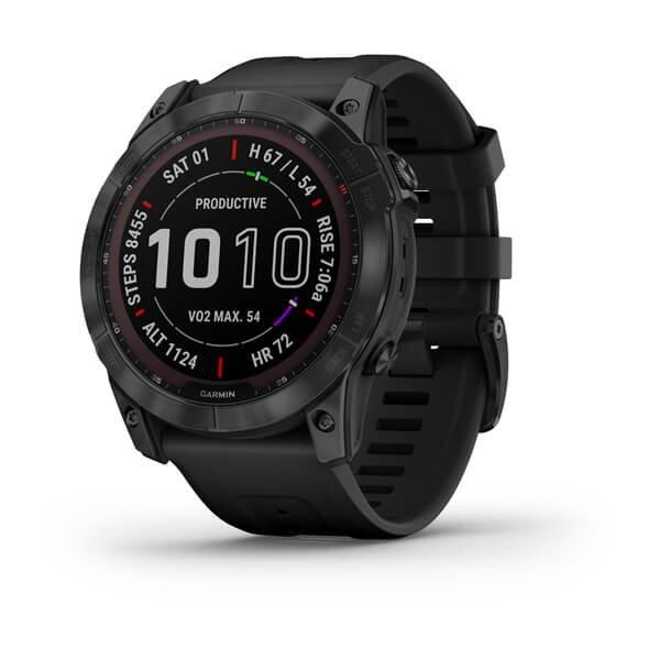 Garmin Fenix 7X Sapphire Solar Titan Schwarz Silikonarmband Schwarz