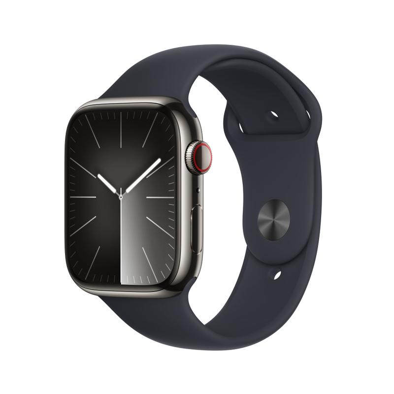 Apple WATCH Series 9 45mm GPS+Cellular Edelstahlgehäuse Graphit Sportarmband Mitternacht M/L