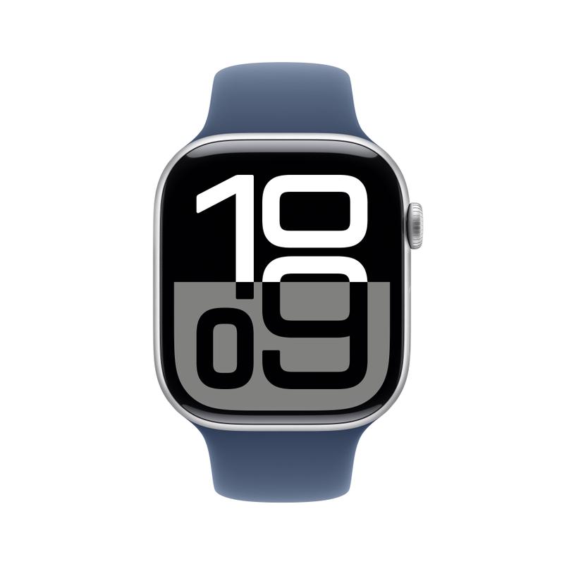 Apple Watch Series 10 46mm GPS Aluminiumgehäuse Silber Sportarmband Denim S/M
