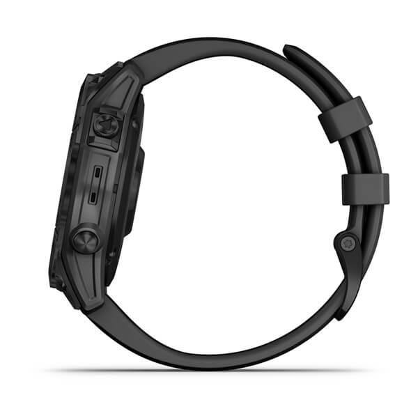 Garmin Fenix 7 Sapphire Solar Titan Schwarz Silikonarmband Schwarz