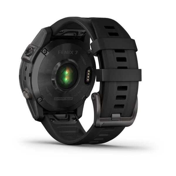 Garmin Fenix 7 Sapphire Solar Titan Schwarz Silikonarmband Schwarz