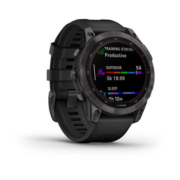 Garmin Fenix 7 Sapphire Solar Titan Schwarz Silikonarmband Schwarz