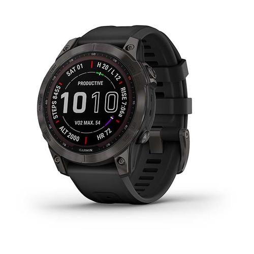 Garmin Garmin Fenix 7 Sapphire Solar Titan Schwarz Silikonarmband Schwarz