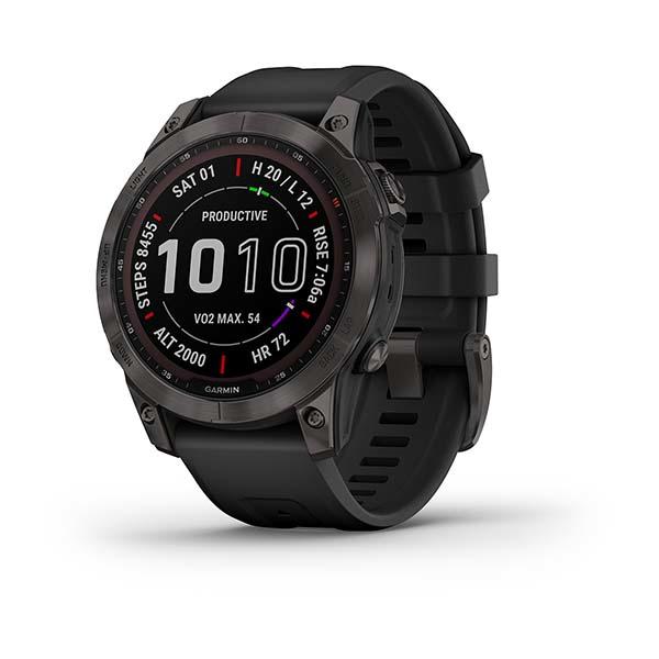 Garmin Fenix 7 Sapphire Solar Titan Schwarz Silikonarmband Schwarz