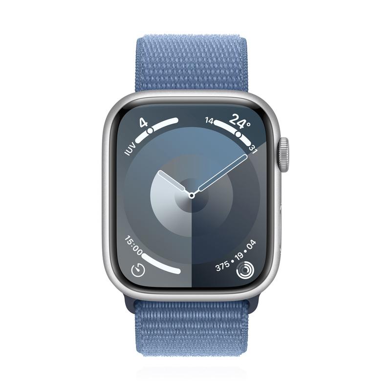 Apple WATCH Series 9 45mm GPS Aluminiumgehäuse Silber Sport Loop Winterblau