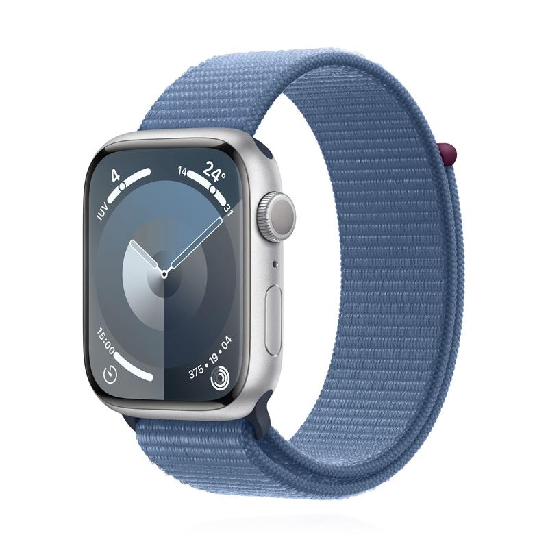Apple WATCH Series 9 45mm GPS Aluminiumgehäuse Silber Sport Loop Winterblau