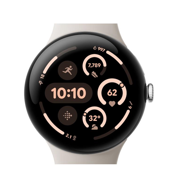 Google Pixel Watch 3 45mm Bluetooth Polished Silver Sportarmband Porcelain